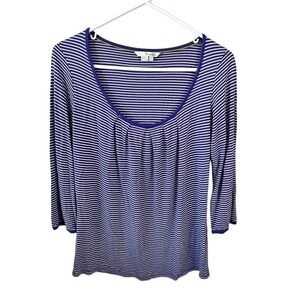 Boden Blue White Striped Scoop Neck Top Size 6 3/4‎ Sleeves